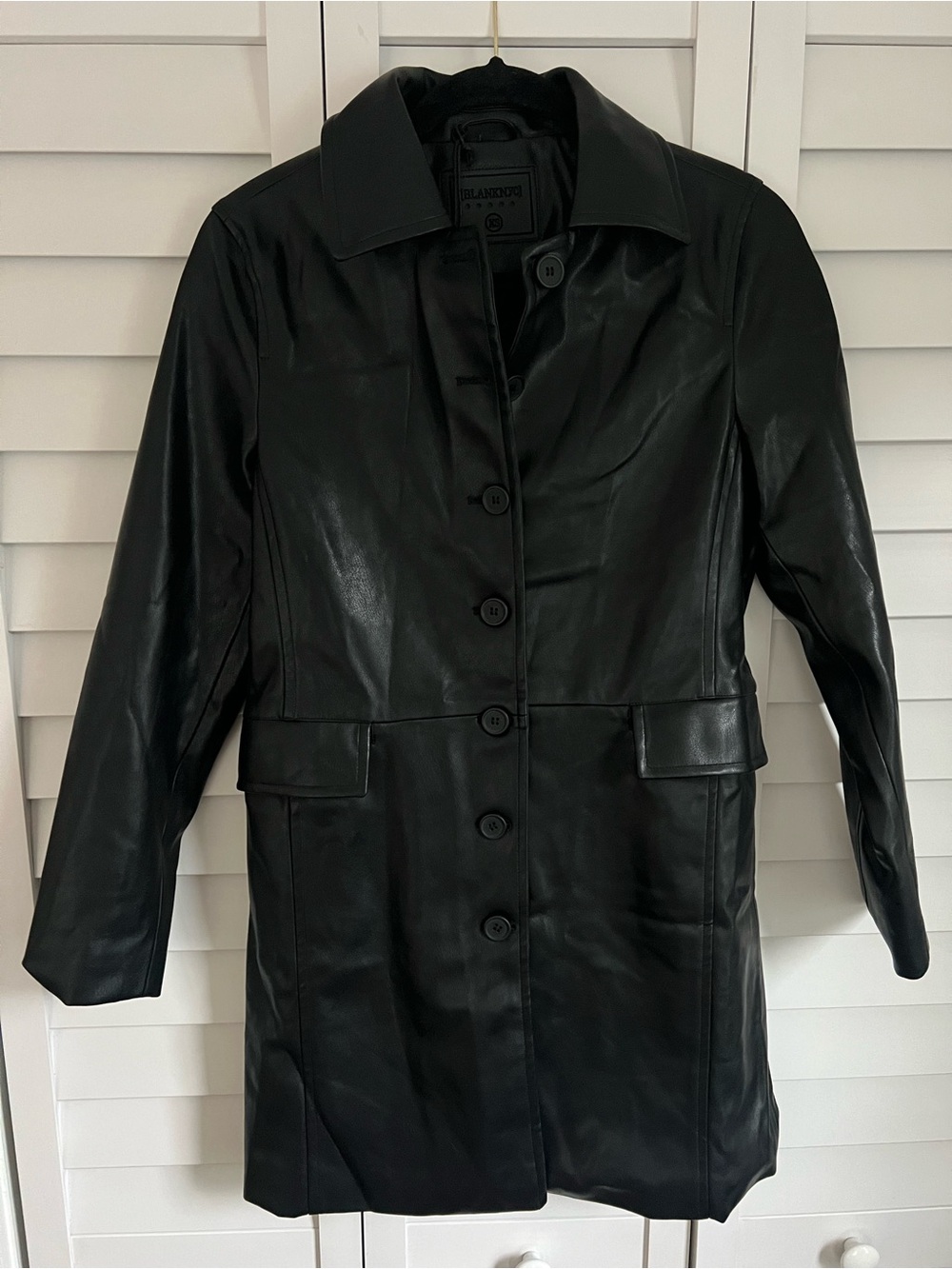 Black Faux Leather Coat Super Soft Button-Front Coat Blank NYC Fall Jacket